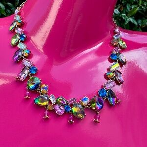 Betsey Johnson Surreal Forest SPARKLY Pink Shaky Flower Vitrail Crystal Necklace